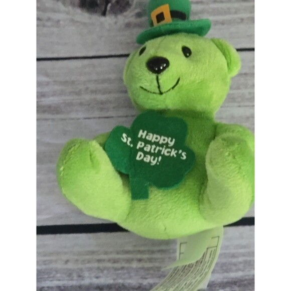 Green Plush Teddy Bear - St. Patrick’s Day Themed Leprechaun Toy Amscan Shamrock - Picture 5 of 8